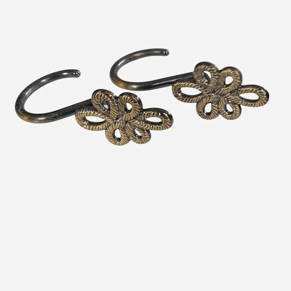 Set of 12 Gold Tone Metal Shower Curtain Hooks With An Antique Finish